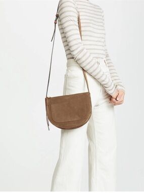 Tory Burch Piper Suede Saddle Bag Crossbody Brown